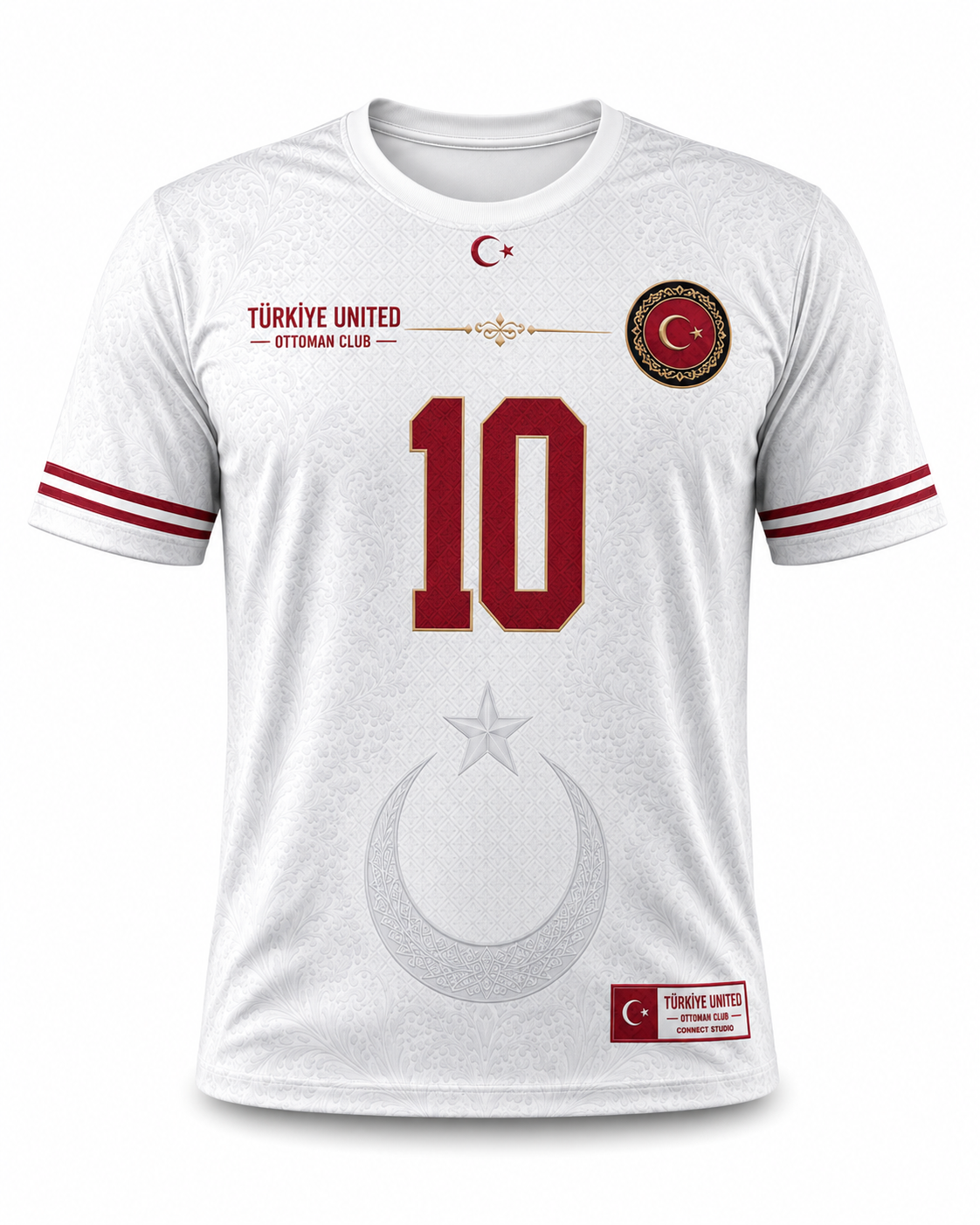 Maillot Türkiye United Blanc Ottoman N°10 – Connect Studio Paris Édition Premium