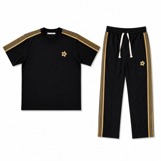 Set Noir Bandes Dorées – Plus Eighteen Off The System | T-Shirt + Jogging KS-6626