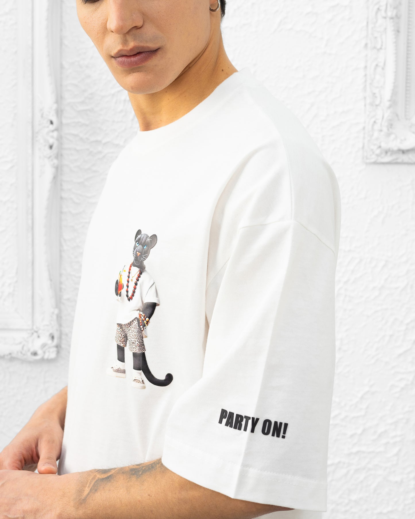 T-SHIRT ANIMAL PARTY, Spring/Summer, Panthère White  3D