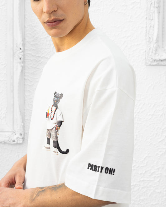 T-SHIRT ANIMAL PARTY, Spring/Summer, Panthère White  3D