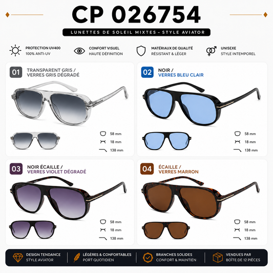 Lunettes de Soleil CP 026754 – Aviator UV400 Mixtes