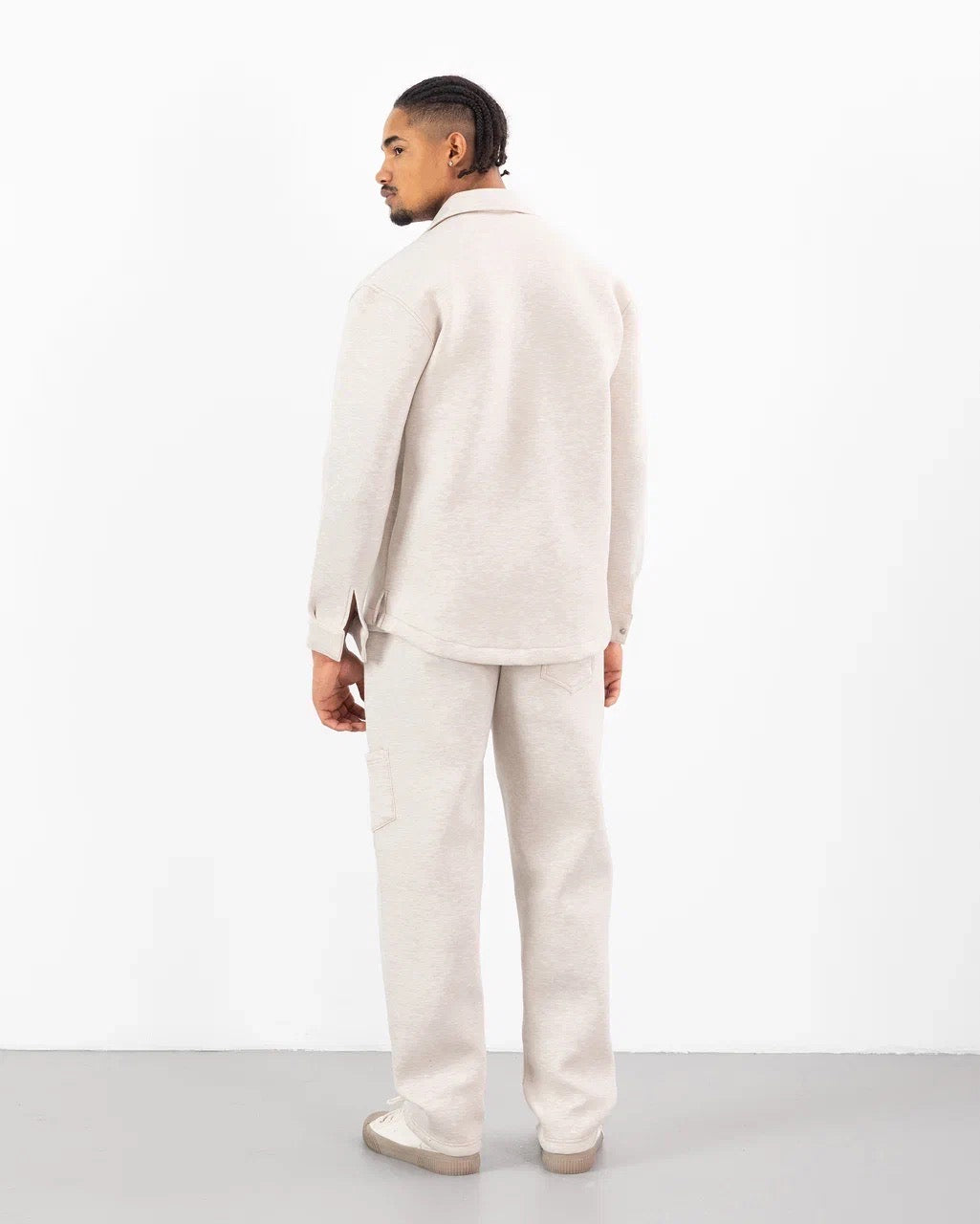 Ensemble Scuba Oversize – Veste Col Chemise à bouton + Jogging – Beige