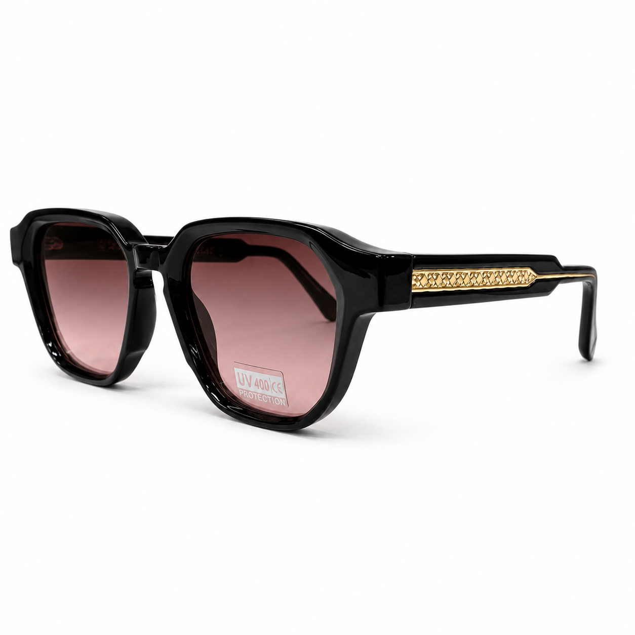 Lunettes de Soleil CP 026698 – Monture Noire, Verres Rose Dégradé UV400 & Baguette Dorée
