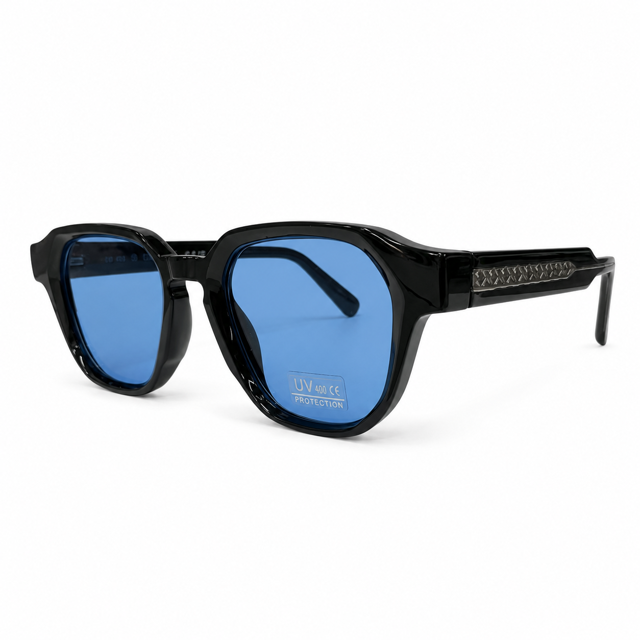 Lunettes de Soleil CP 026698 – Monture Noire, Verres Bleu Clair UV400 & Baguette Argentée