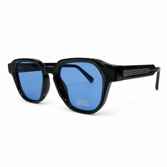Lunettes de Soleil CP 026698 – Monture Noire, Verres Bleu Clair UV400 & Baguette Argentée
