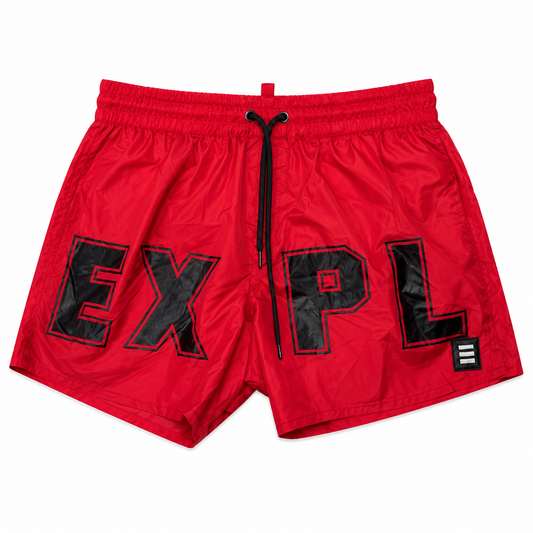 XPLCT STUDIOS Swim Short Logo Rouge – Short de Bain Premium Homme