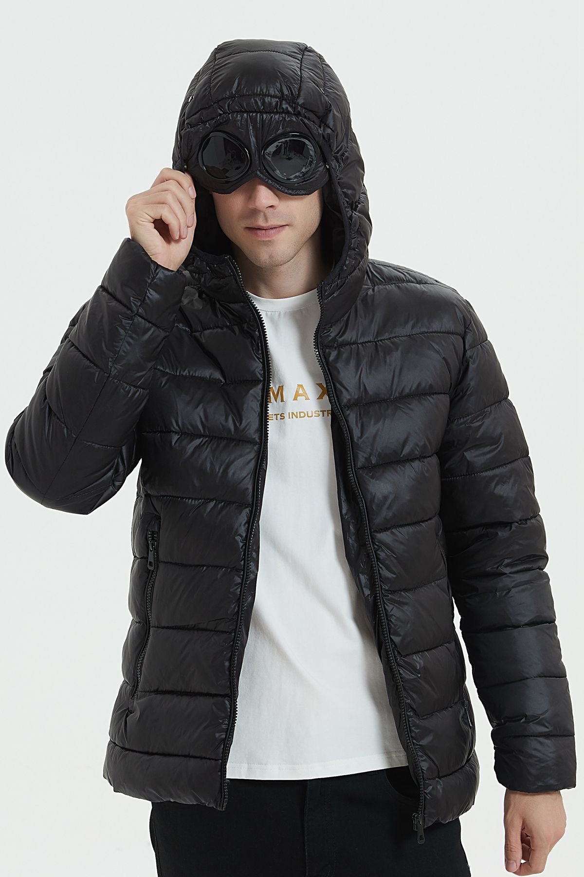 Veste Capuche avec Lunette intégré - Doudoune Légère Mi-Saison - Noir