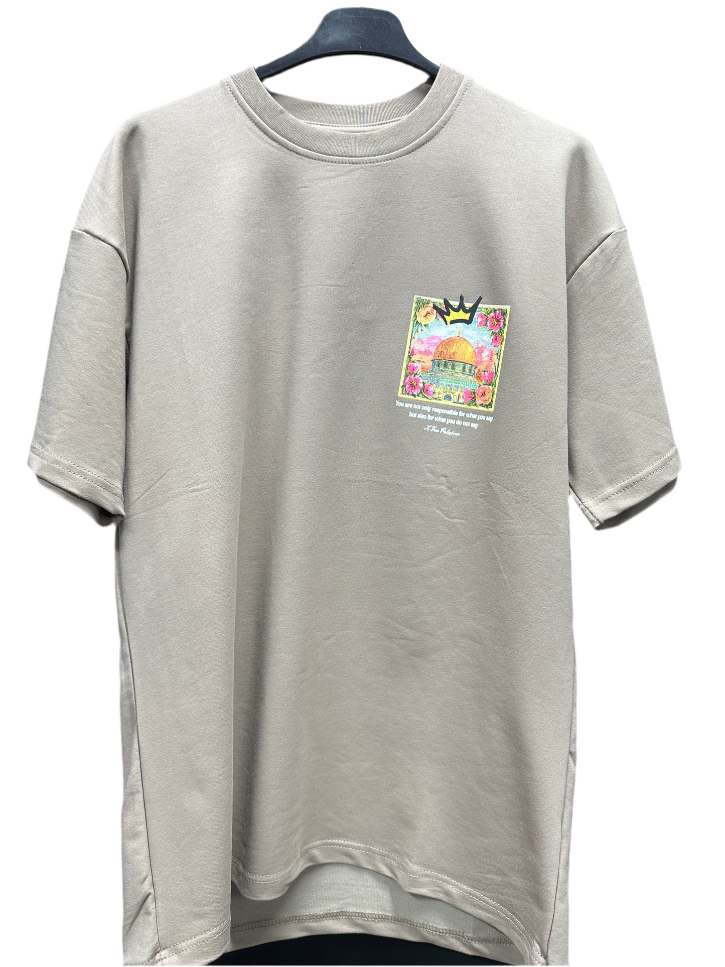 T-shirt PALESTINE COURONNE FREE - Kaki Clair