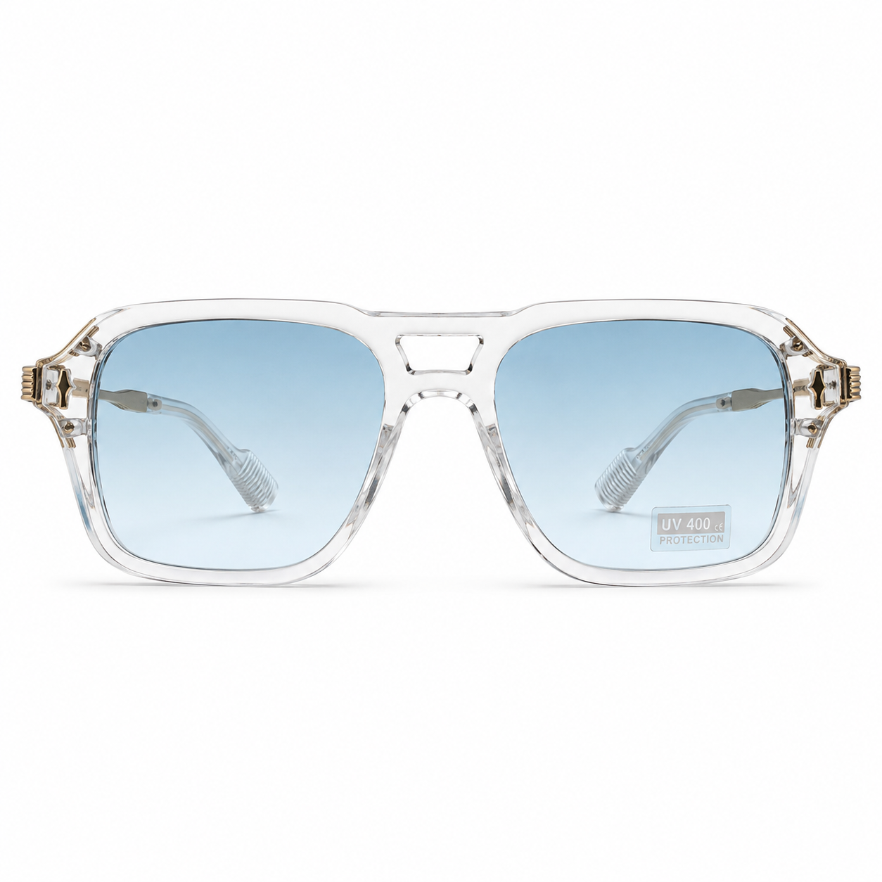 Lunettes de Soleil Transparentes Gold & Ice Blue UV400 – Style Luxe Unisexe