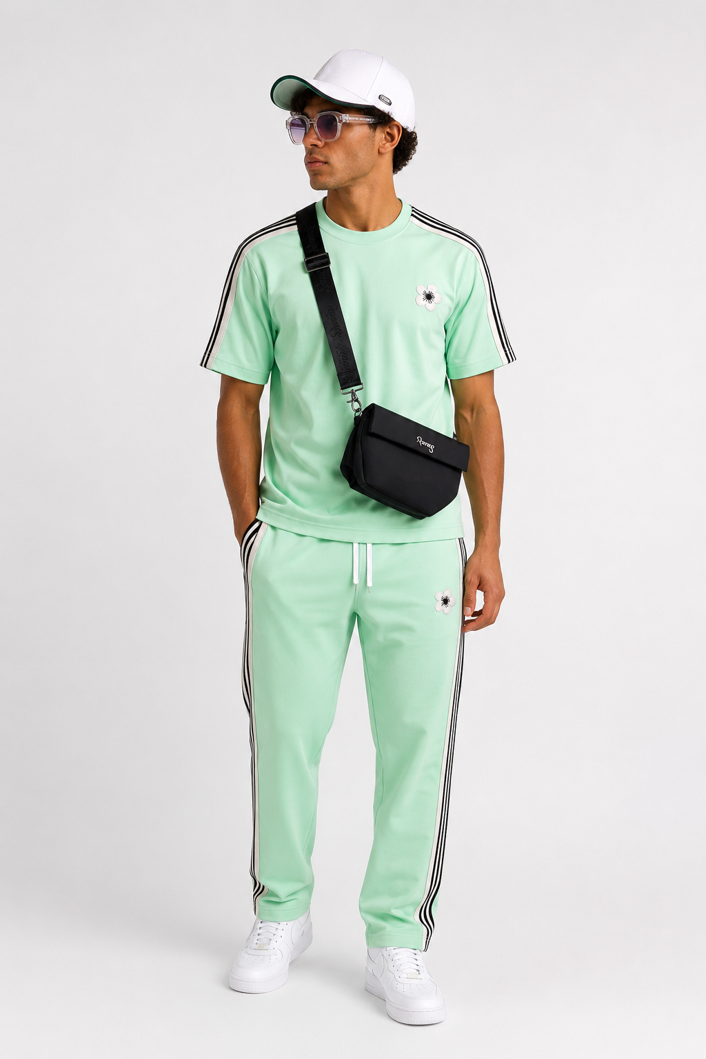 Set Vert Menthe Bandes – Plus Eighteen Off The System | T-Shirt + Jogging KS-6626