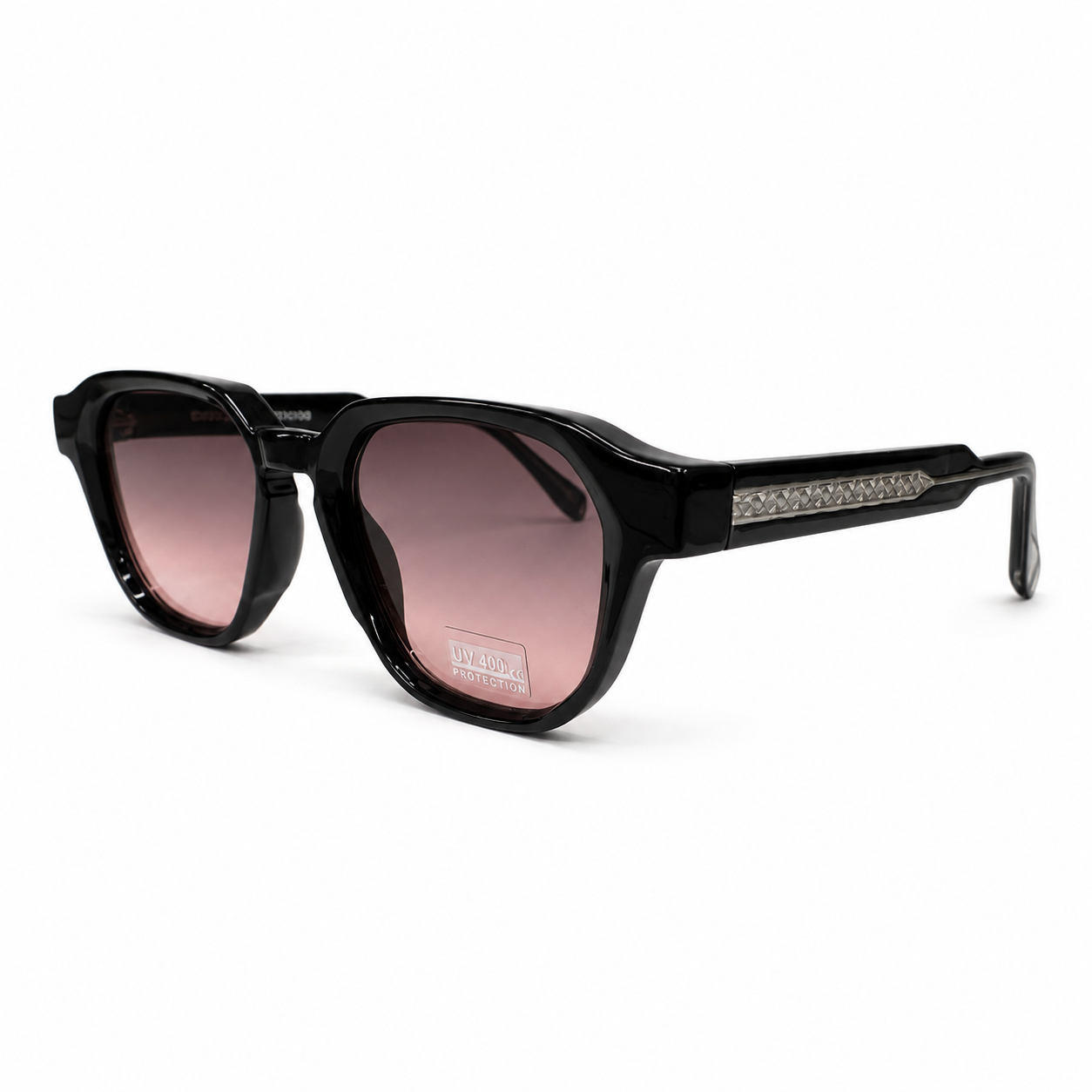 Lunettes de Soleil CP 026698 – Monture Noire, Verres Rose Dégradé UV400 & Baguette Argentée