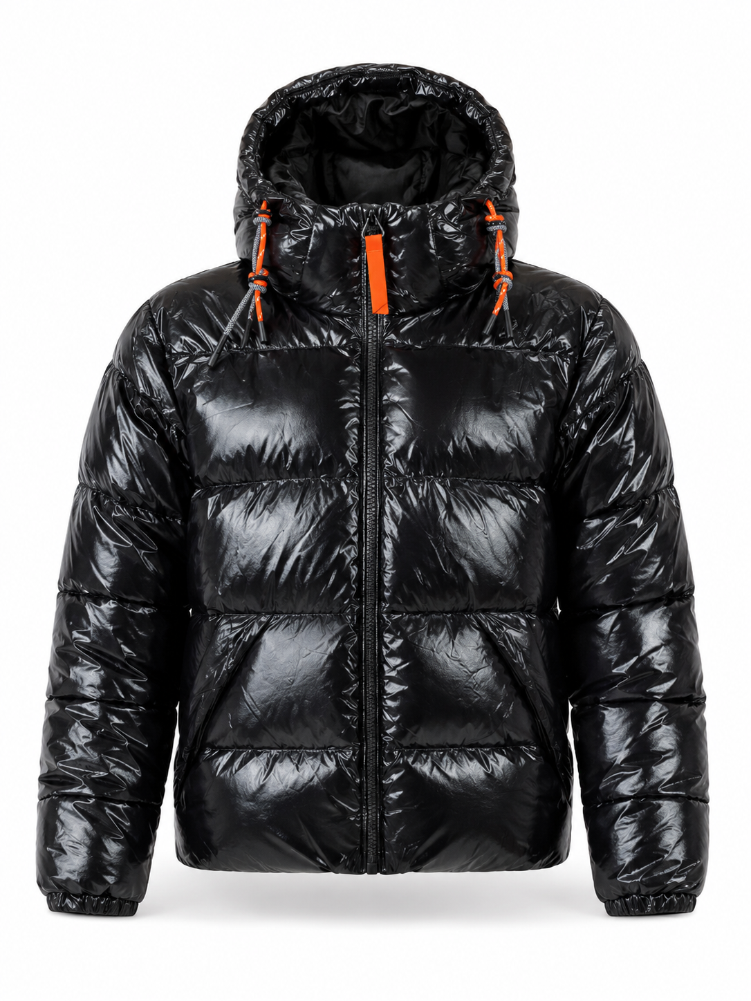 Doudoune Cap Ferrat Glossy Noire – Détails Orange Avec Patch ➕