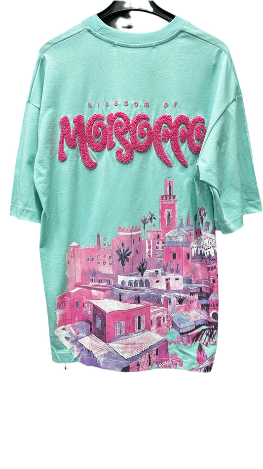 T-shirt "Kingdom of Morocco" – Vert d’eau & Visuel Rose