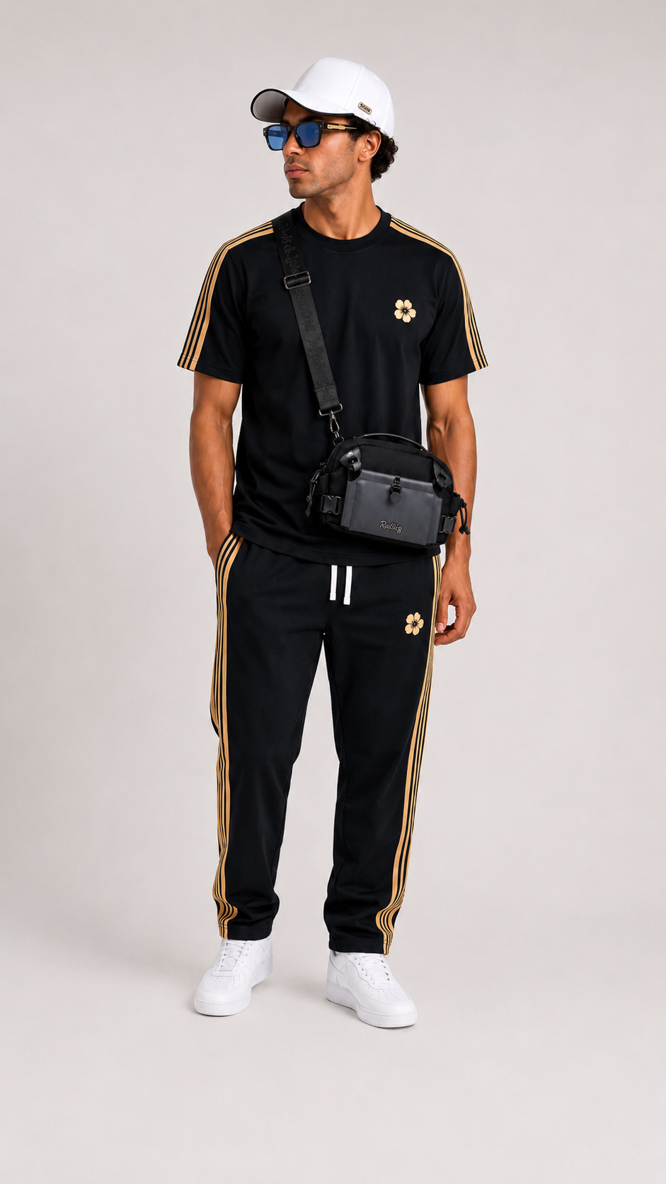 Set Noir Bandes Dorées – Plus Eighteen Off The System | T-Shirt + Jogging KS-6626