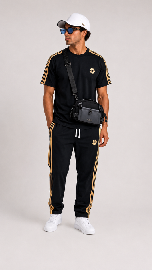 Set Noir Bandes Dorées – Plus Eighteen Off The System | T-Shirt + Jogging KS-6626