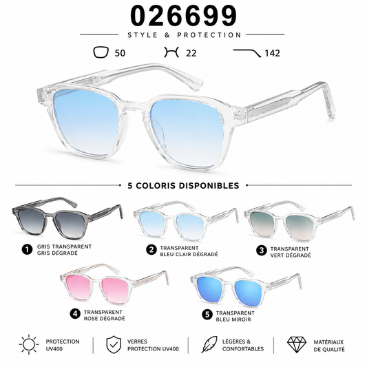Lunettes de Soleil UV400 026699 Homme Femme | Verres Dégradés Tendance