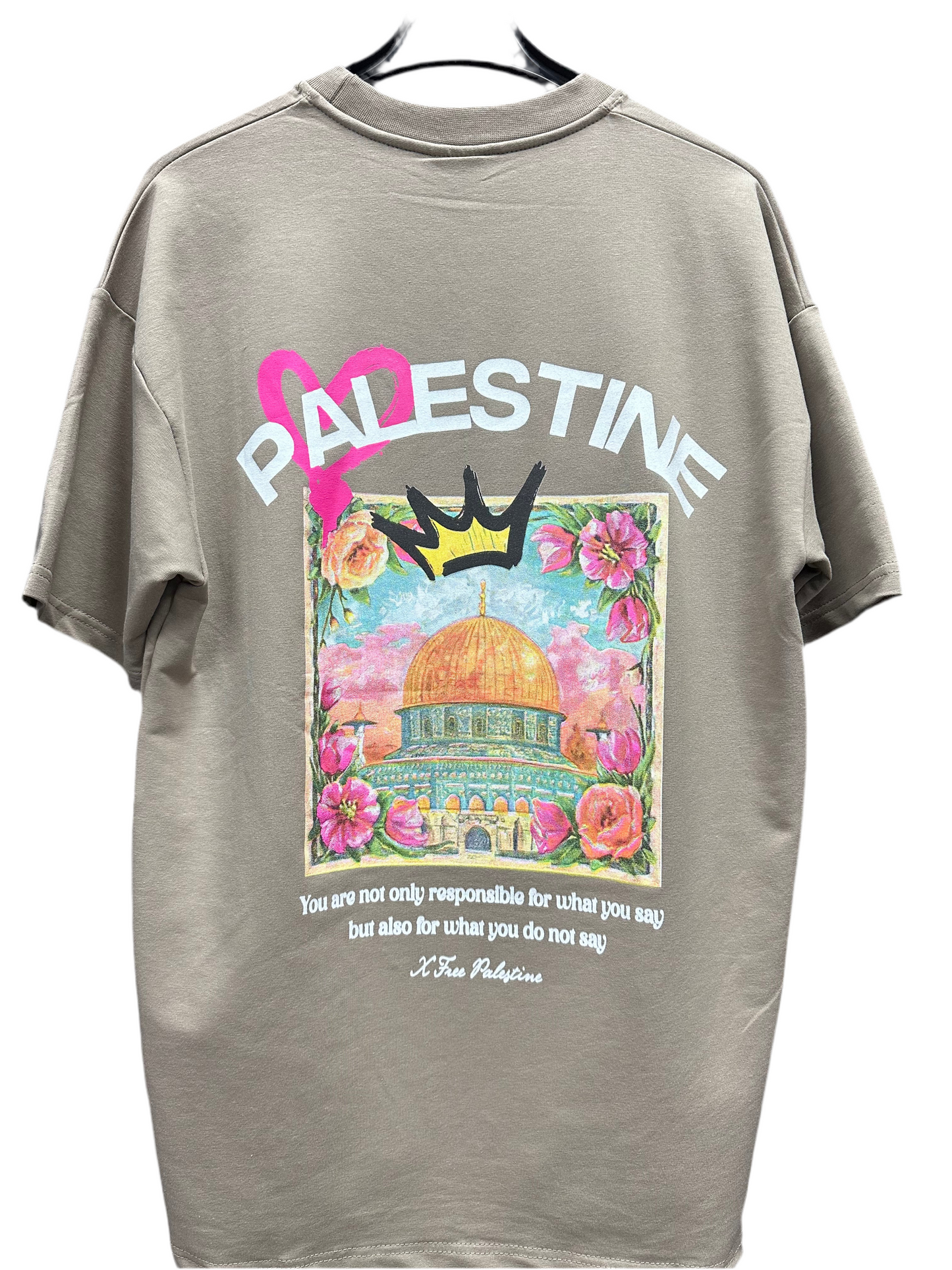 T-shirt PALESTINE COURONNE FREE - Kaki Clair