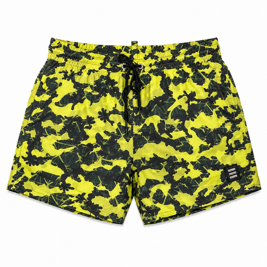 EXPLICIT Camo Swim Short Jaune Fluo – Short de Bain Premium Homme
