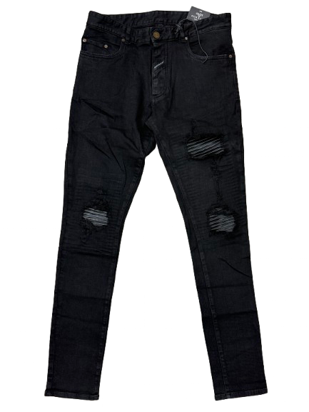 BORAGIO -   PANTALON NOIR TROUÉ