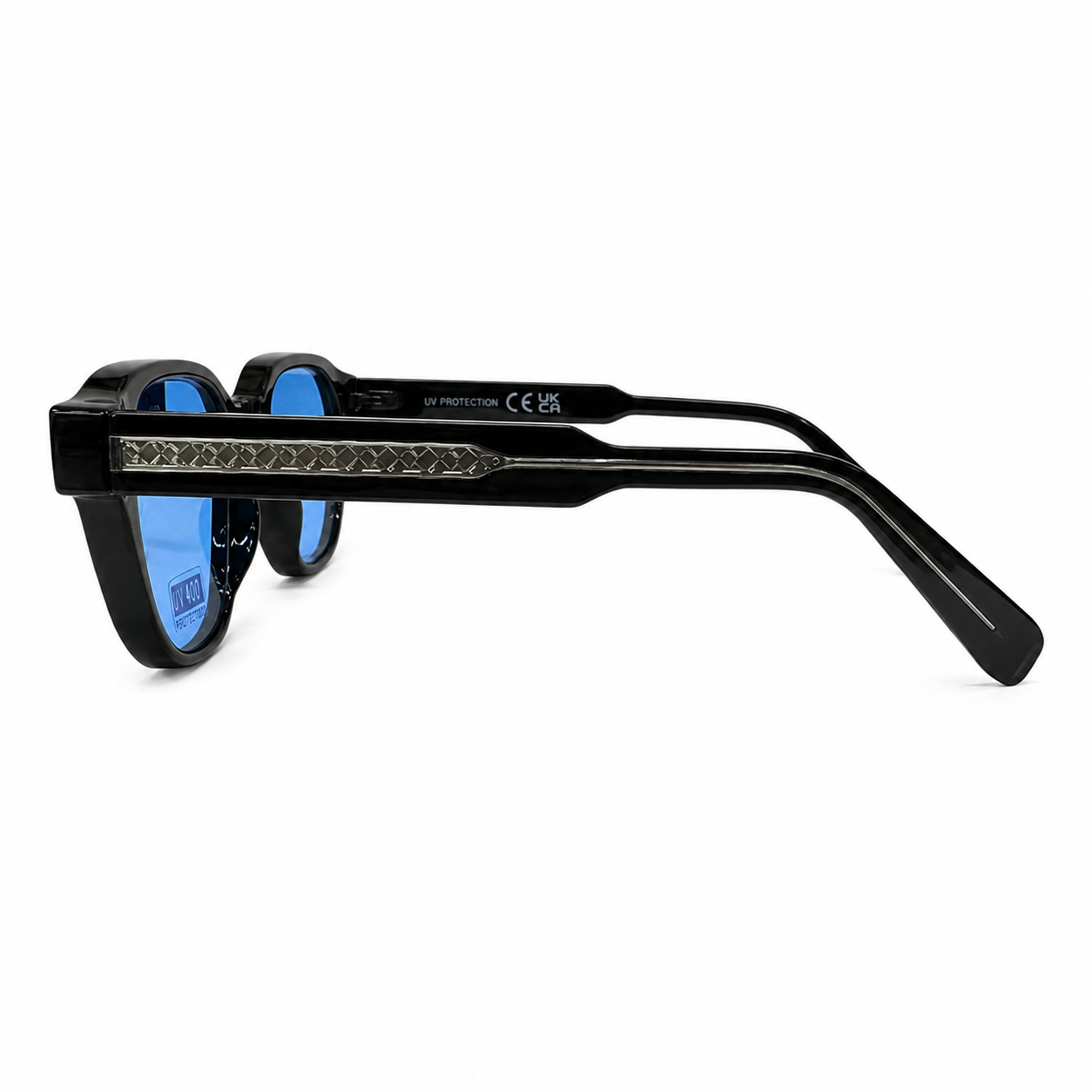 Lunettes de Soleil CP 026698 – Monture Noire, Verres Bleu Clair UV400 & Baguette Argentée