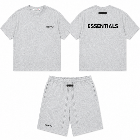 Ensemble ESSENTIALS Homme Gris Chiné | T-Shirt Oversize + Short Premium