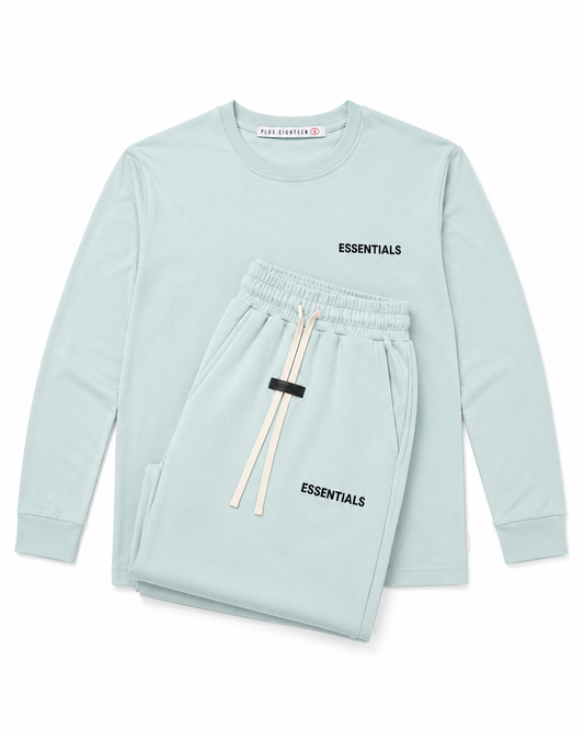 Ensemble ESSENTIALS - T-shirt Manche Longue & Jogging Bleu Turquoise