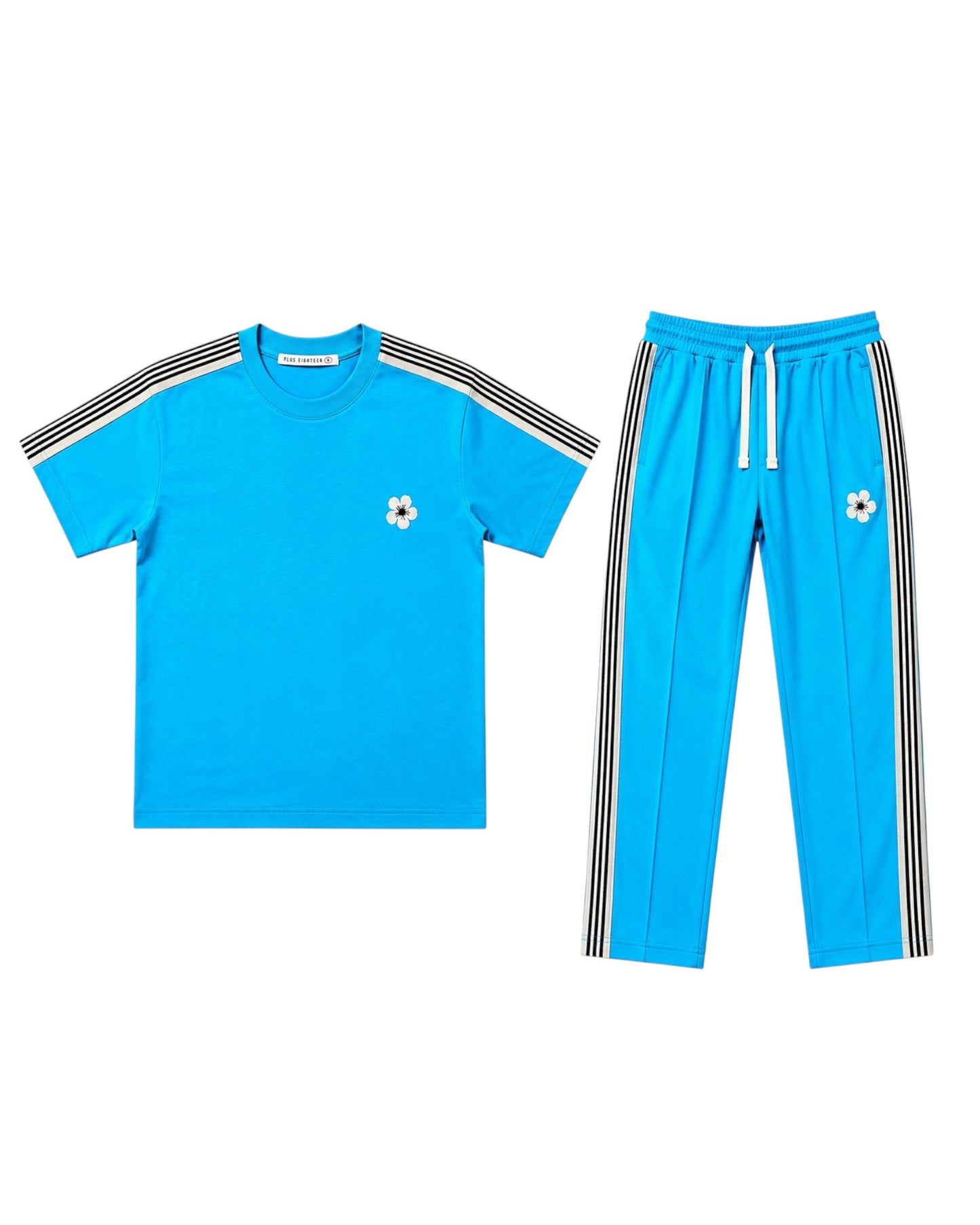 Set Bleu Bandes Noires & Crème – Plus Eighteen Off The System | T-Shirt + Jogging KS-6626
