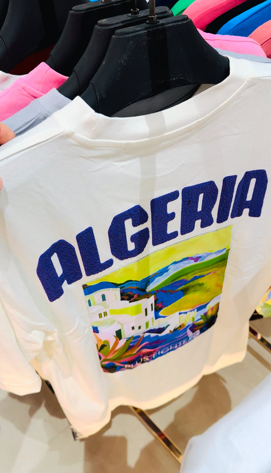 T-SHIRT ALGERIA Vue sur Mer - Blanc + IMPRIMÉ Algeria Bleu Marine