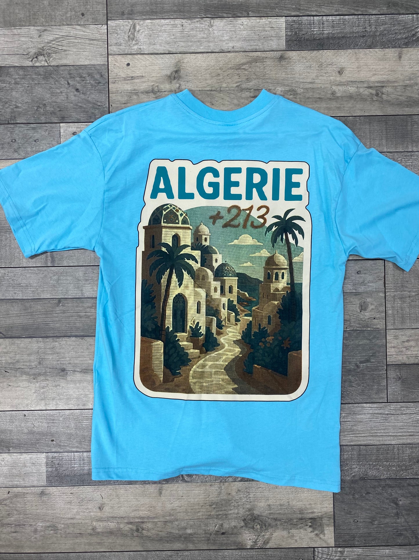T-SHIRT ALGERIE +213 - Palmier Bleu clair