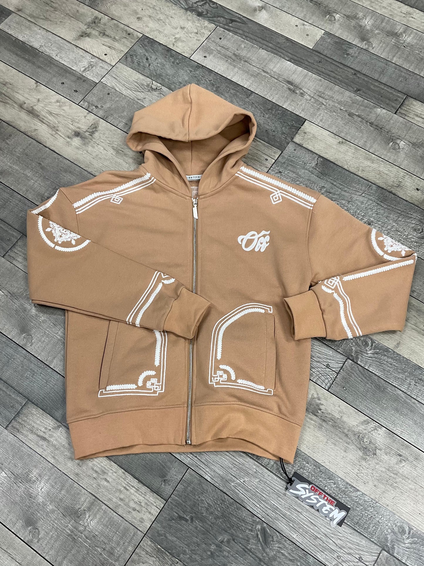 Hoodie Zippé Brodé “Royal Crest” — Oversize Marron