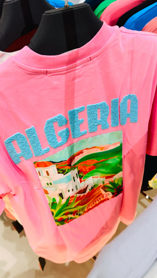 T-SHIRT ALGERIA Vue sur Mer - Rose + IMPRIMÉ Algeria Bleu Ciel