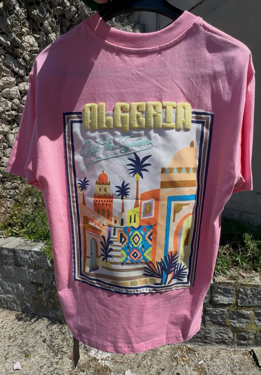 T-SHIRT ALGERIA  - OFF THE SYSTEM - Rose + Broderie Algeria jaune