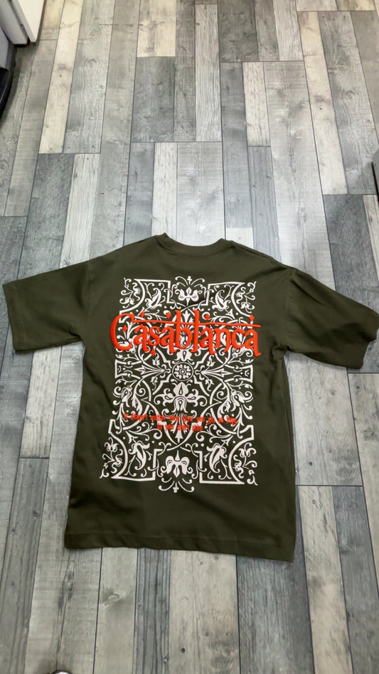 T-shirt ‘’CASABLANCA’’ brodé - vert kaki foncé