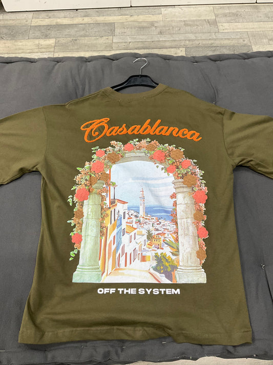 T-shirt Casablanca fleuri - kaki