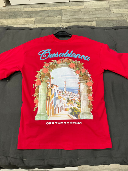 T-shirt Casablanca fleuri - rouge