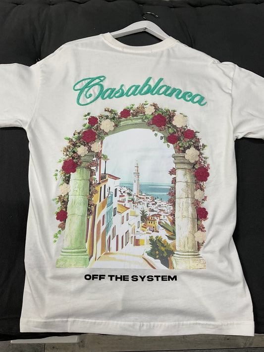 T-shirt Casablanca fleuri - blanc bleu