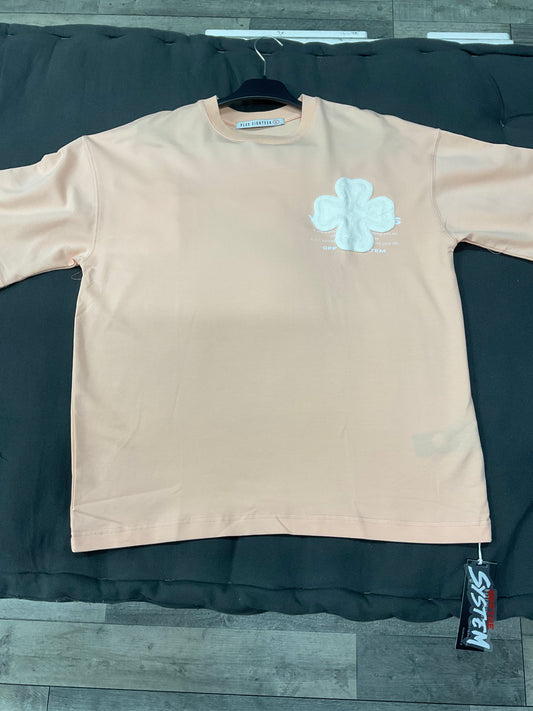 T-shirt Oversize Trèfles Brodés – saumon