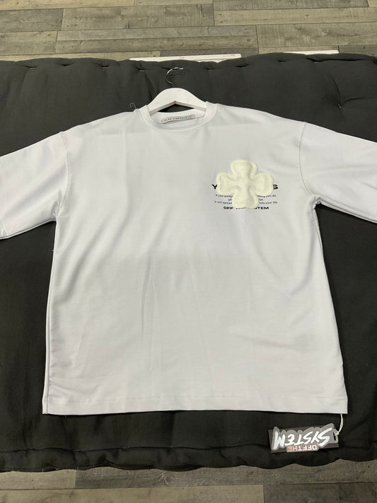 T-shirt Oversize Trèfles Brodés – Blanc