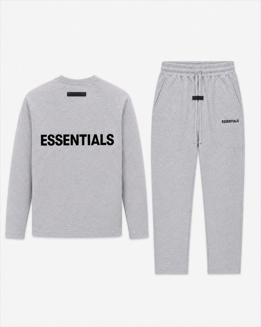 Ensemble ESSENTIALS - T-shirt Manche Longue & Jogging Gris chiné