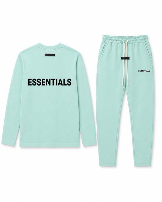 Ensemble ESSENTIALS - T-shirt Manche Longue & Jogging Bleu Turquoise