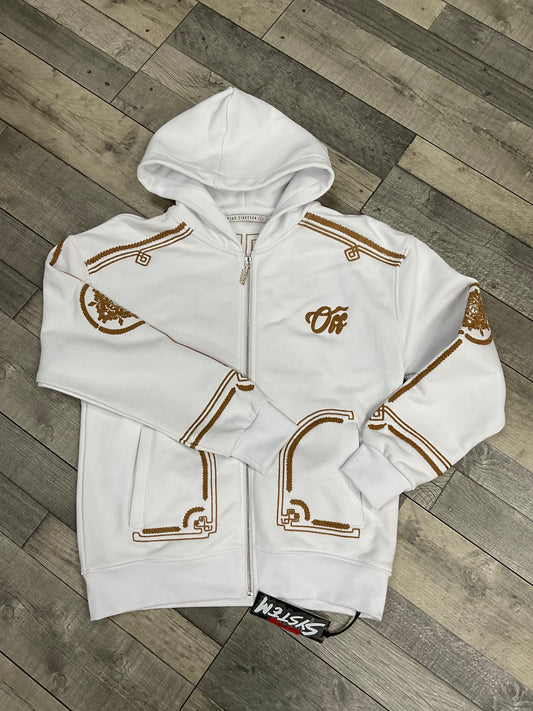 Hoodie Zippé Brodé “Royal Crest” — Oversize blanc