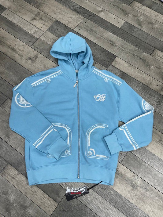 Hoodie Zippé Brodé “Royal Crest” — Oversize Bleu