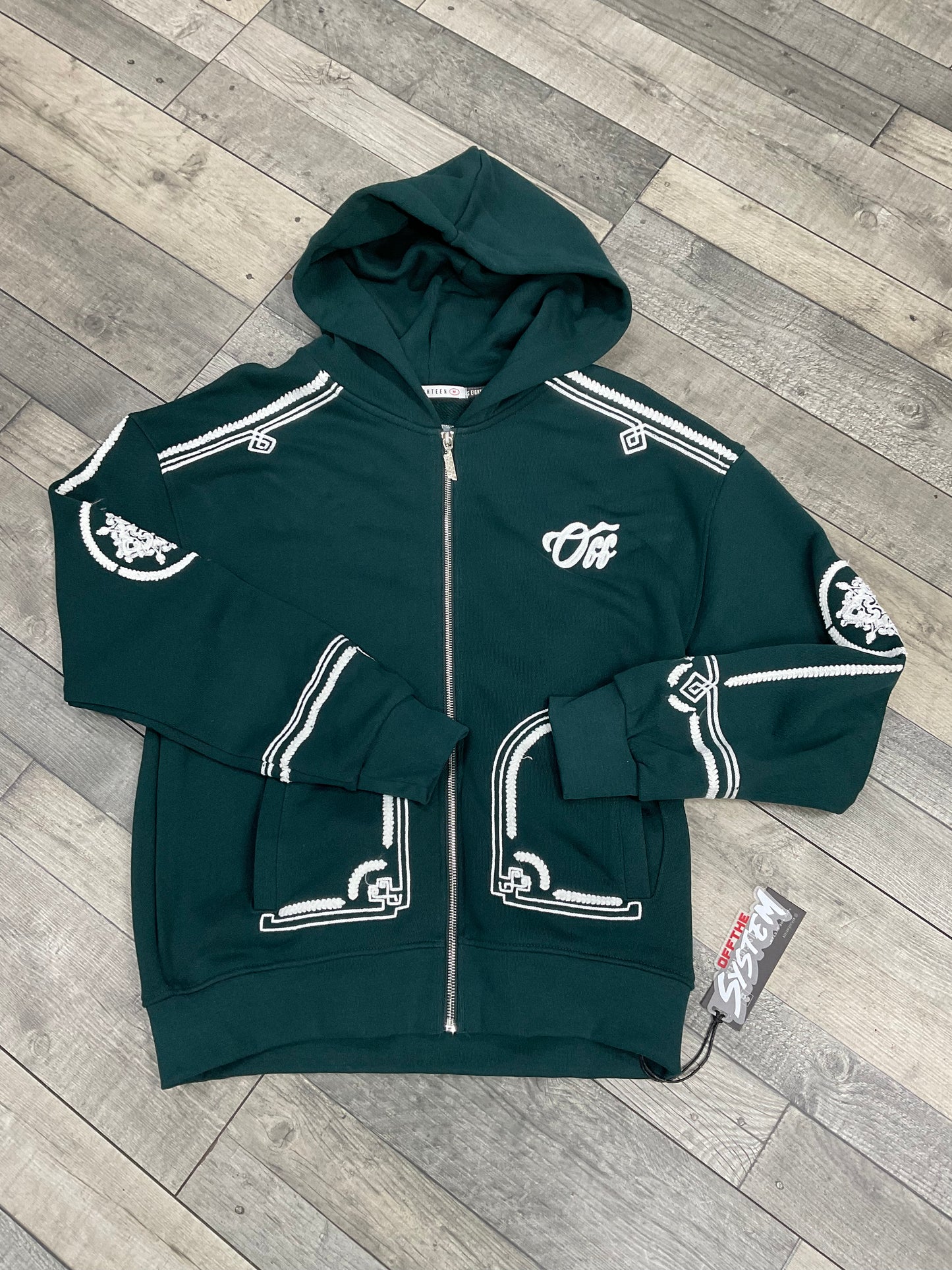 Hoodie Zippé Brodé “Royal Crest” — Oversize Vert