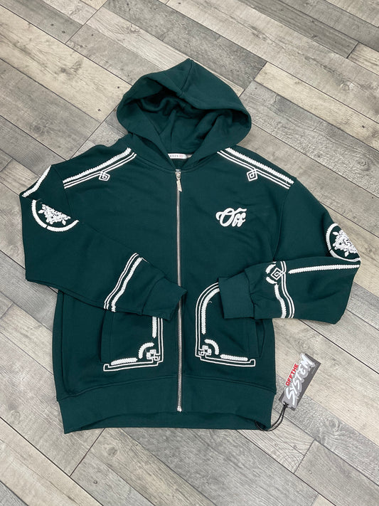 Hoodie Zippé Brodé “Royal Crest” — Oversize Vert