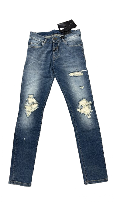 BORAGIO - PANTALON BLEU TROUÉ INTÉRIEUR BLANC