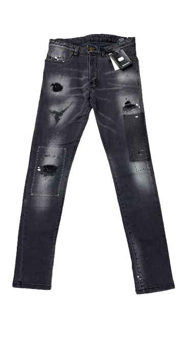 BORAGIO - PANTALON GRIS FONCÉ DÉGRADÉ BLANC TACHÉ DE PEINTURE BLANCHE
