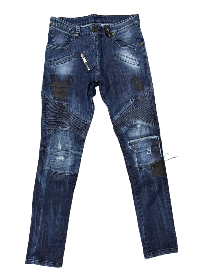 BORAGIO -   PANTALON BLEU MONOGRAMME "B"