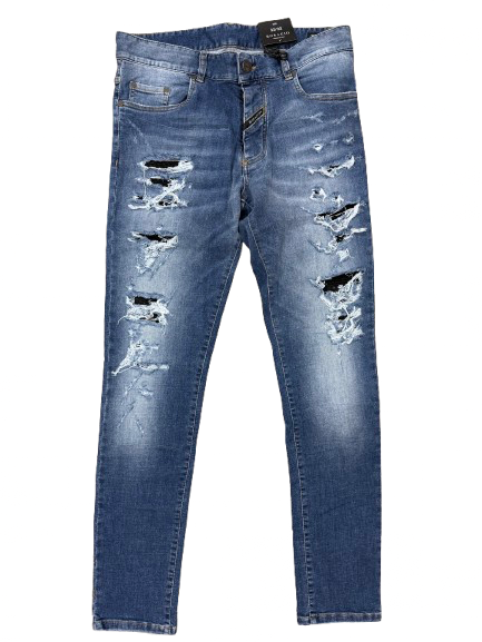 BORAGIO -   PANTALON BLEU TROUÉ INTÉRIEUR NOIR
