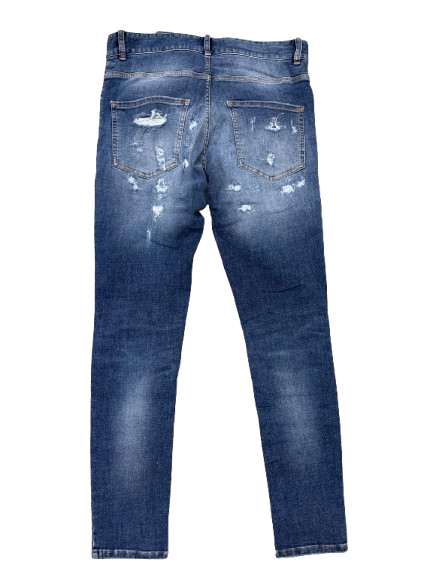 BORAGIO -   PANTALON BLEU TROUÉ INTÉRIEUR NOIR