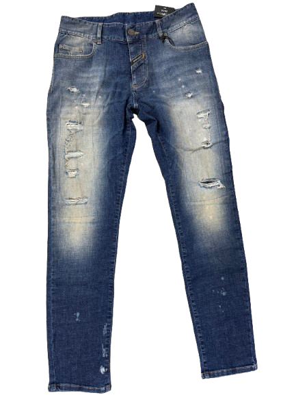 BORAGIO -   PANTALON TROUÉ DÉLAVÉ